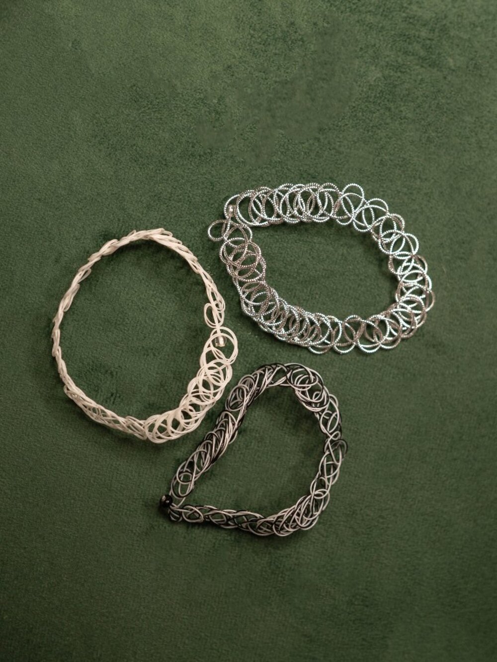 Set of 3 Never Worn 90s Y2K Style Henna Chokers - Black Silver White